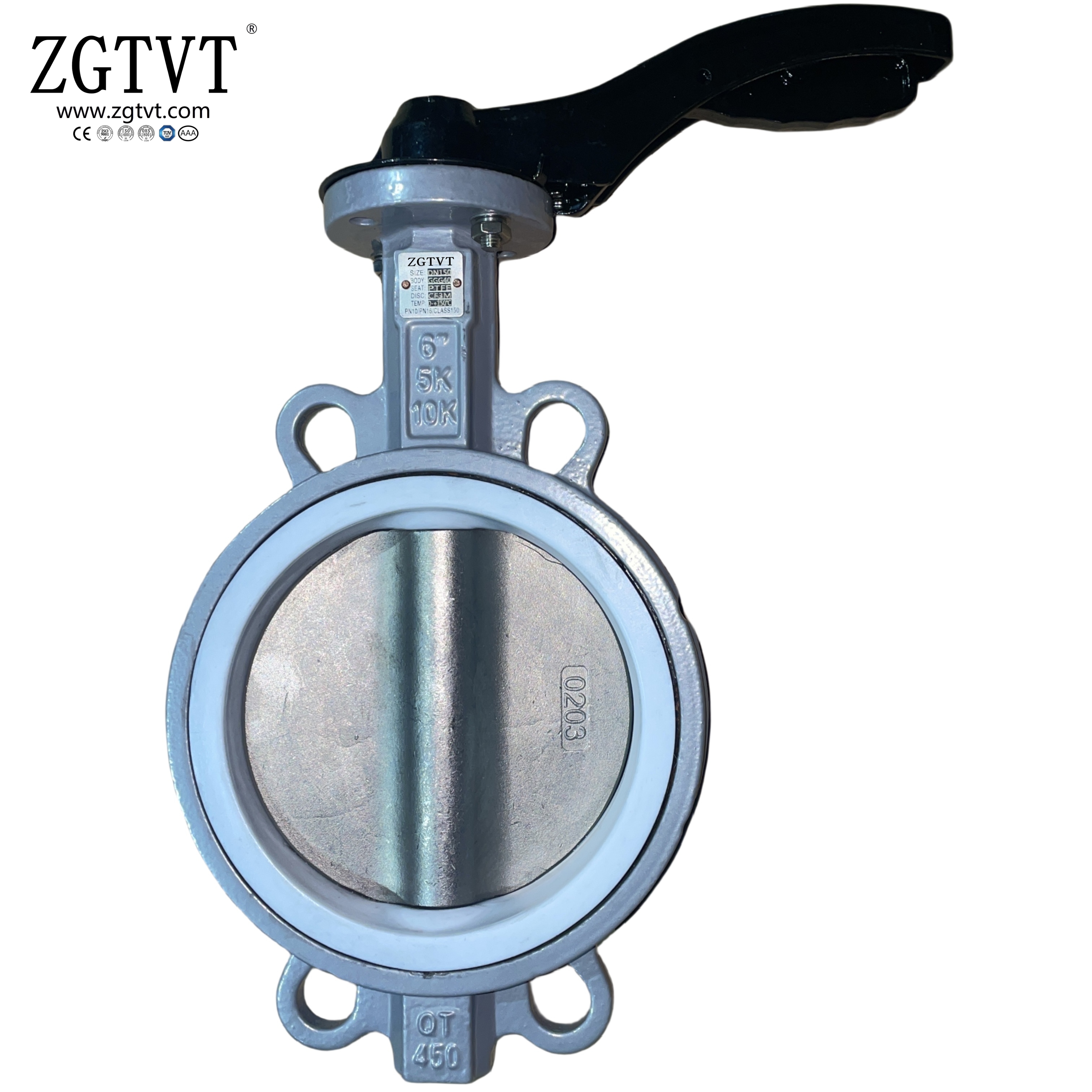 Handle/Gear Box Stainless Steel GGG50 PTFE Seal Wafer Butterfly Valve